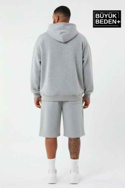 Erkek Büyük Beden 2 li Set Kapşonlu Kollar Ve Etek Ribanalı ince Swatshırt SPR26BSW957+2