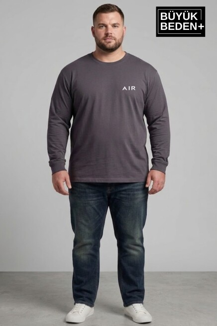 Erkek Büyük Beden Air Baskılı 2 İplik Bisiklet Yaka Tişört SPR26BTS942-1