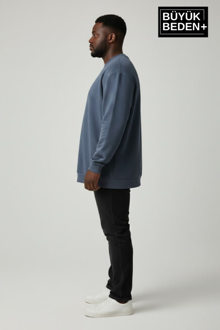 Erkek Büyük Beden Bisiklet Yaka Kollar ve Etek Ribanalı İnce Sweatshirt SPR26BSW956