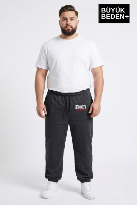Erkek Büyük Beden BROOKLYN 1970 Baskılı Paça Lastikli  Jogger İnce Eşofman Altı SPR26BEA951-3