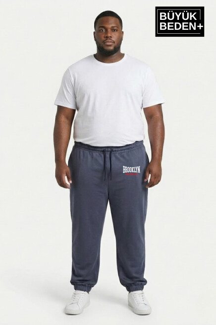Erkek Büyük Beden BROOKLYN 1970 Baskılı Paça Lastikli  Jogger İnce Eşofman Altı SPR26BEA951-3