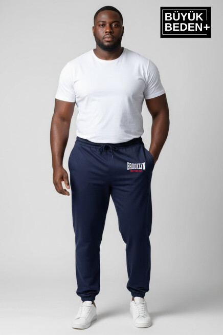 Erkek Büyük Beden BROOKLYN 1970 Baskılı Paça Lastikli Rahat Kesim Jogger İnce Eşofman Altı SPR26BEA951-3