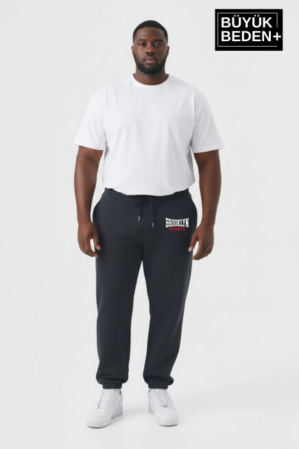 Erkek Büyük Beden BROOKLYN 1970 Baskılı Paça Lastikli Rahat Kesim Jogger İnce Eşofman Altı SPR26BEA951-3