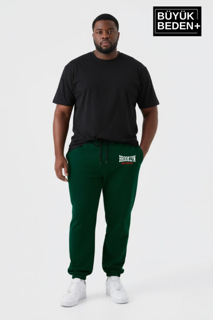 Erkek Büyük Beden BROOKLYN 1970 Baskılı Paça Lastikli Rahat Kesim Jogger İnce Eşofman Altı SPR26BEA951-3