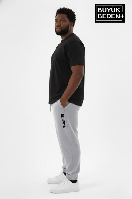 Erkek Büyük Beden BROOKLYN Baskılı Paça Lastikli Rahat Kesim Jogger İnce Eşofman Altı  SPR26BEA951-2