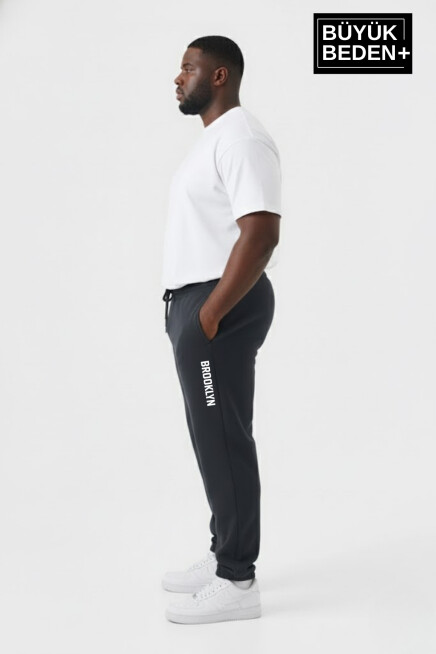 Erkek Büyük Beden BROOKLYN Baskılı Paça Lastikli Rahat Kesim Jogger İnce Eşofman Altı  SPR26BEA951-2