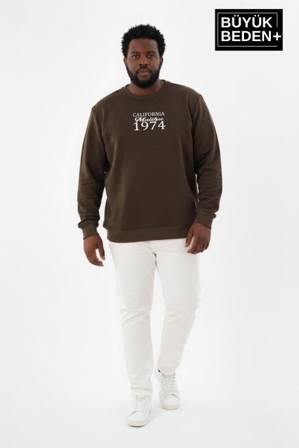 Erkek Büyük Beden California 1974 Baskılı Bisilet Yaka Sweatshirt SPR26BSW956-2