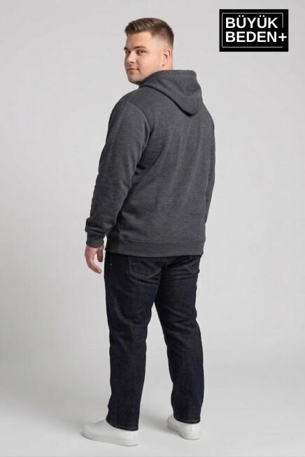 Erkek Büyük Beden Fermuarlı Kapüşonlu ince Sweatshirt Hırka - Rahat Kalıp SPR26BHR960