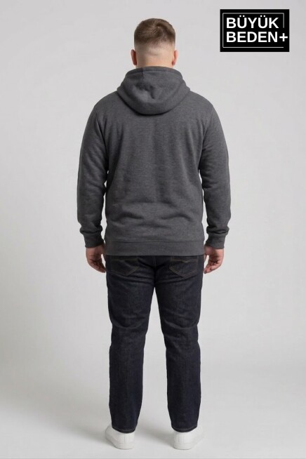 Erkek Büyük Beden Fermuarlı Kapüşonlu ince Sweatshirt Hırka - Rahat Kalıp SPR26BHR960