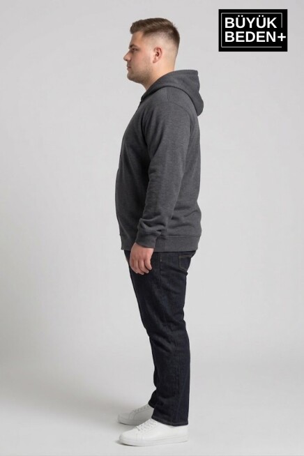 Erkek Büyük Beden Fermuarlı Kapüşonlu ince Sweatshirt Hırka - Rahat Kalıp SPR26BHR960