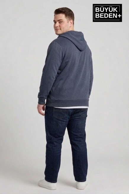 Erkek Büyük Beden Fermuarlı Kapüşonlu ince Sweatshirt Hırka - Rahat Kalıp SPR26BHR960