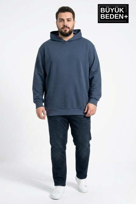 Erkek Büyük Beden İnce Kapşonlu Kollar Ve Etek Ribanalı ince Swatshırt SPR26BSW957