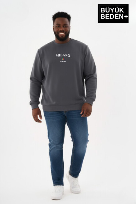 Erkek Büyük Beden MİLANO İTALiA Baskılı Bisiklet Yaka Sweatshirt SPR26BSW956-9