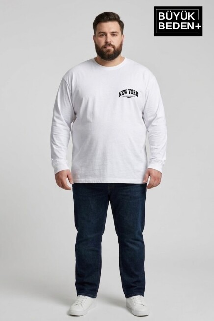 Erkek Büyük Beden New York Baskılı 2 İplik Bisiklet Yaka Tişört SPR26BTS942-5