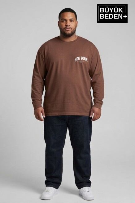Erkek Büyük Beden New York Baskılı 2 İplik Bisiklet Yaka Tişört SPR26BTS942-5