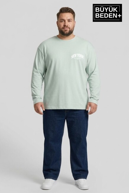 Erkek Büyük Beden New York Baskılı 2 İplik Bisiklet Yaka Tişört SPR26BTS942-5