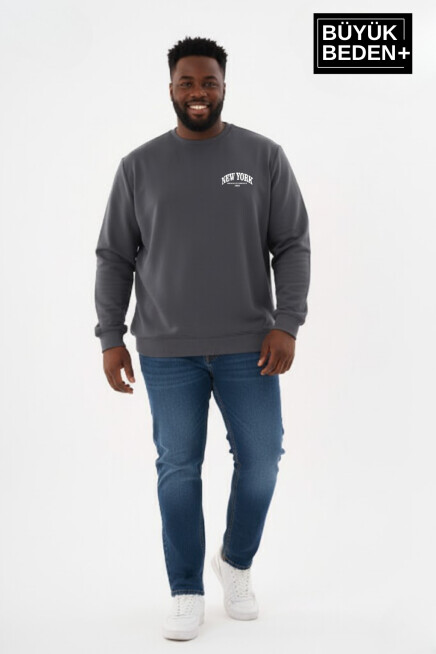 Erkek Büyük Beden New York Baskılı Bisilet Yaka Sweatshirt SPR26BSW956-5