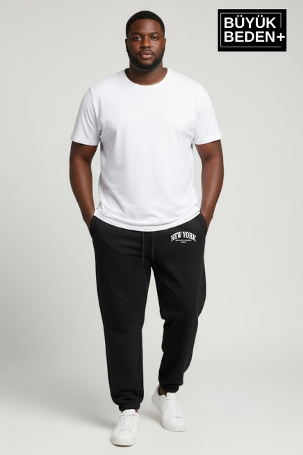 Erkek Büyük Beden New York Baskılı Paça Lastikli Rahat Kesim Jogger İnce Eşofman Altı SPR26BEA951-5