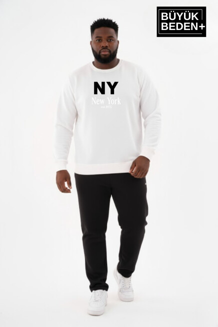 Erkek Büyük Beden NY Newyork Baskılı Bisiklet Yaka ince Sweatshirt SPR26BSW956-15