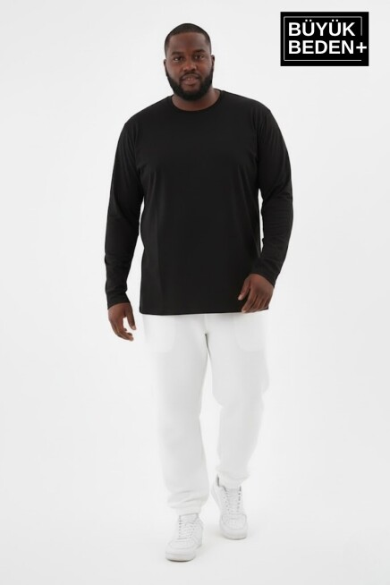 Erkek Büyük Beden Uzun Kollu 2 İplik Bisiklet Yaka Tişört