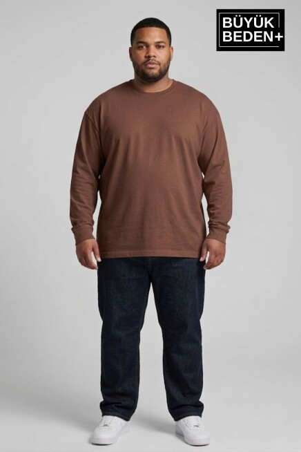 Erkek Büyük Beden Uzun Kollu 2 İplik Bisiklet Yaka Tişört SPR26BEA942