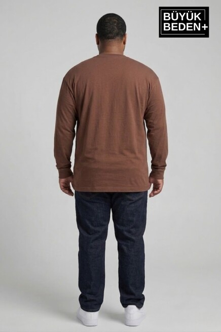 Erkek Büyük Beden Uzun Kollu 2 İplik Bisiklet Yaka Tişört SPR26BTS942