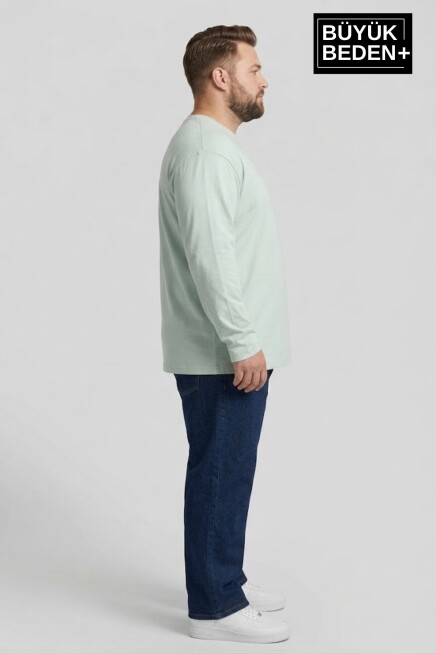 Erkek Büyük Beden Uzun Kollu 2 İplik Bisiklet Yaka Tişört SPR26BTS942