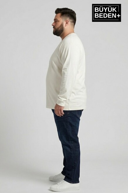 Erkek Büyük Beden Uzun Kollu 2 İplik Bisiklet Yaka Tişört SPR26BTS942