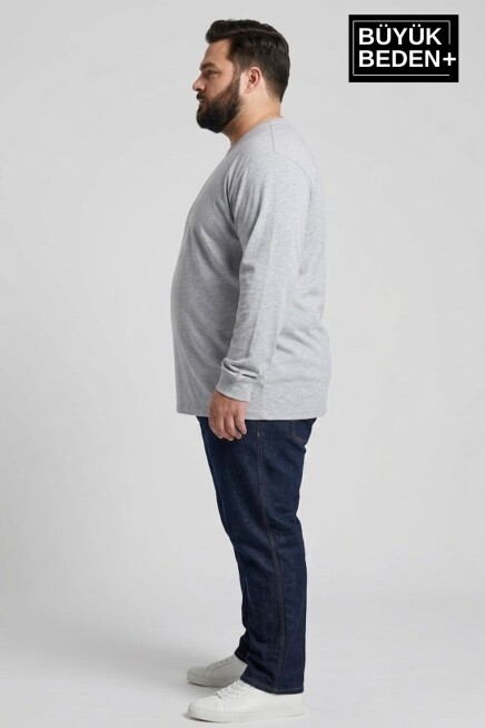 Erkek Büyük Beden Uzun Kollu 2 İplik Bisiklet Yaka Tişört SPR26BTS942