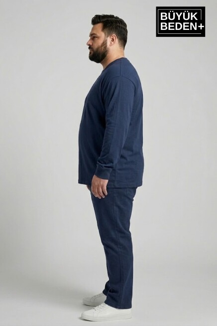 Erkek Büyük Beden Uzun Kollu 2 İplik Bisiklet Yaka Tişört SPR26BTS942