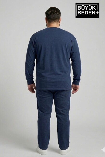 Erkek Büyük Beden Uzun Kollu 2 İplik Bisiklet Yaka Tişört SPR26BTS942