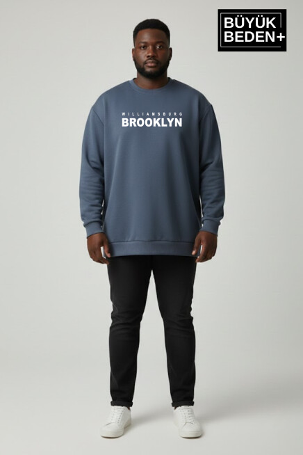 Erkek Büyük Beden Willams Brooklyn Baskılı Bisiklet Yaka ince Sweatshirt SPR26BSW956-16