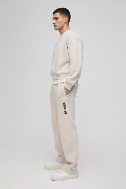 Erkek İçi Polarlı 3 iplik Kalın Brooklyn Baskılı Eşofman Altı SPR25EA70