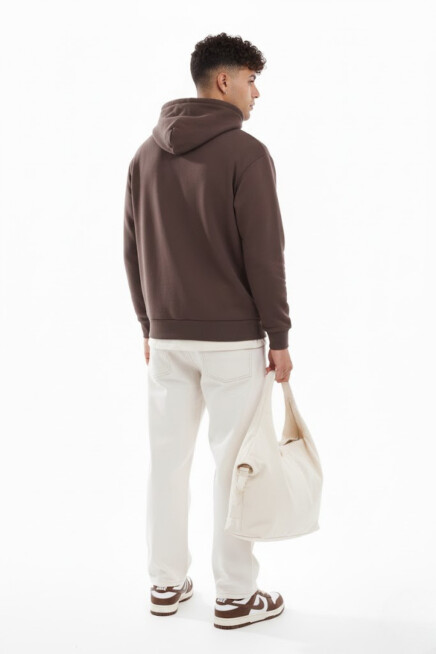 Erkek Kapşonlu Rahat Kalıp İçi Polarlı 3 iplik Kalın SweatShırt spr25sw55