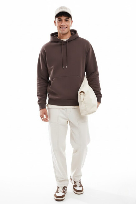 Erkek Kapşonlu Rahat Kalıp İçi Polarlı 3 iplik Kalın SweatShırt spr25sw55