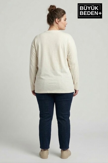 Kadın Büyük Beden Orta Brooklyn Baskılı 2 İplik Bisiklet Yaka Tişört SPR26BEAK942-3