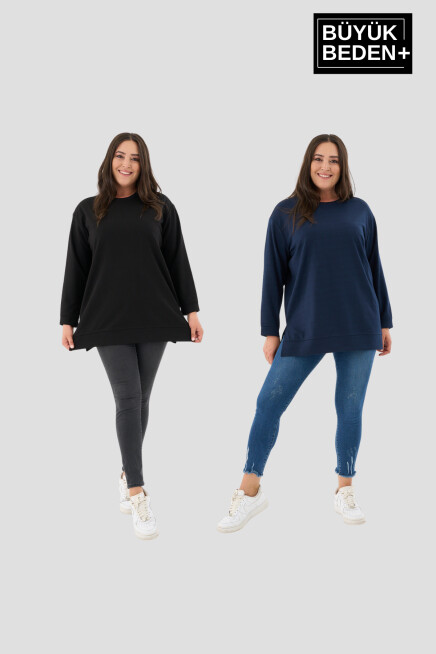 Kadın  Büyük Beden 2li Set ince Sweatshırt Tunik SPR26BTK990+2