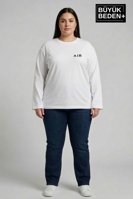 Kadın Büyük Beden Air Baskılı 2 İplik Bisiklet Yaka Tişört SPR26BTS942-1