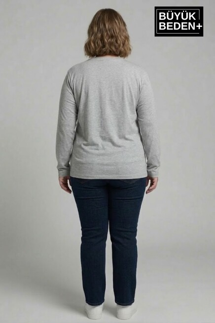 Kadın Büyük Beden Air Baskılı 2 İplik Bisiklet Yaka Tişört SPR26BTS942-1