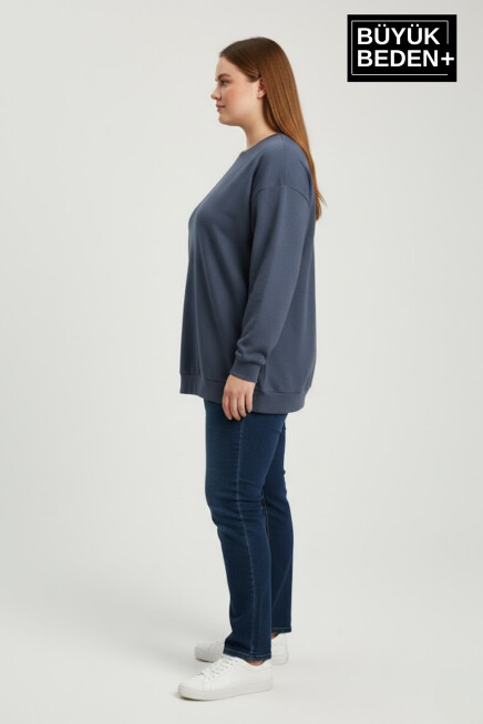 Kadın Büyük Beden Bisiklet Yaka Kollar ve Etek Ribanalı İnce Sweatshirt SPR26BSWK956