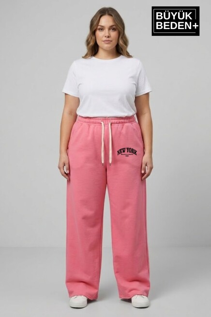 Kadın Büyük Beden Bol Paça  Yüksek Bel Lastikli NewYork Baskılı Eşofman Altı SPR26BEA988-5