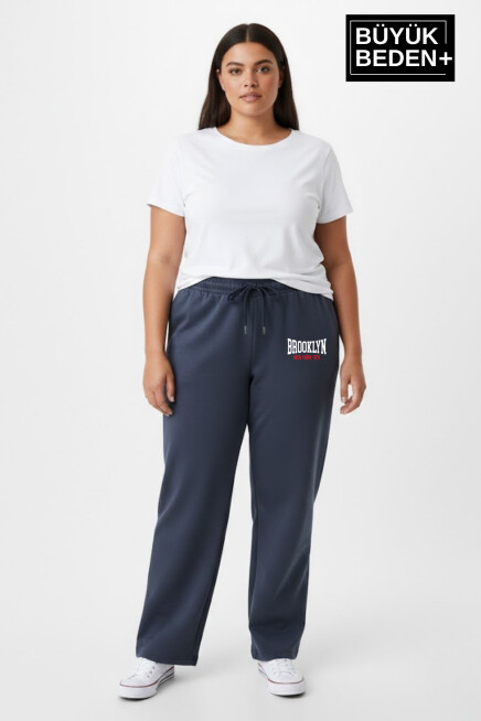 Kadın Büyük Beden BROOKLYN 1970 Baskılı Paça Reçme ince Eşofman Altı SPR26EAK952-3