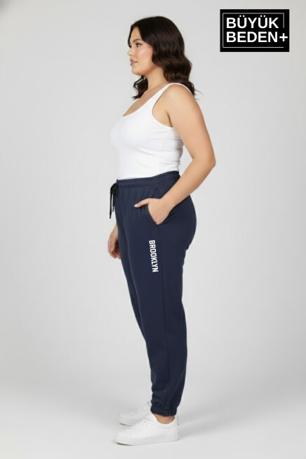 Kadın Büyük Beden BROOKLYN Baskılı Paça Lastikli Rahat Kesim Jogger İnce Eşofman Altı  SPR26BEAK951-2