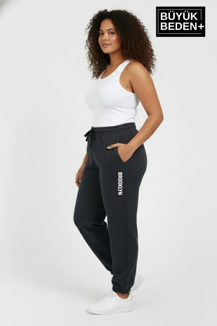 Kadın Büyük Beden BROOKLYN Baskılı Paça Lastikli Rahat Kesim Jogger İnce Eşofman Altı  SPR26BEAK951-2