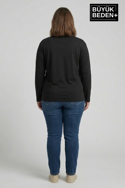 Kadın Büyük Beden El Yazılı Brooklyn Baskılı 2 İplik Bisiklet Yaka Tişört SPR26BTSK942-6