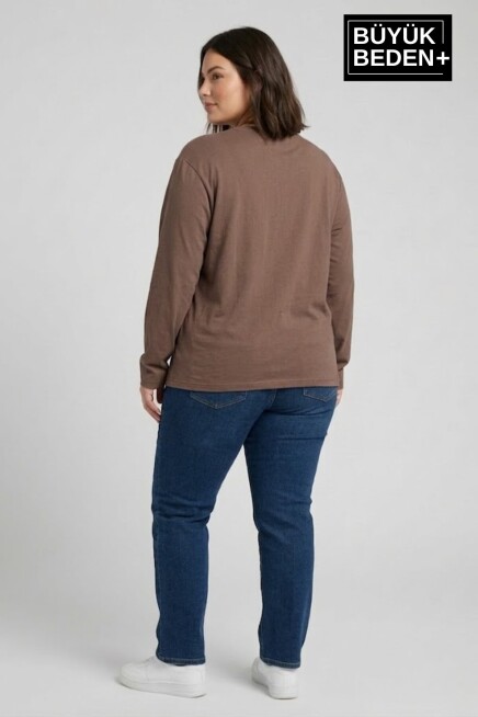 Kadın Büyük Beden El Yazılı Brooklyn Baskılı 2 İplik Bisiklet Yaka Tişört SPR26BTSK942-6