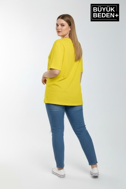 Kadın Büyük Beden El Yazılı Brooklyn Baskılı 3xl-6xl Bisiklet Yaka Tshırt SPR25BTSK510-6
