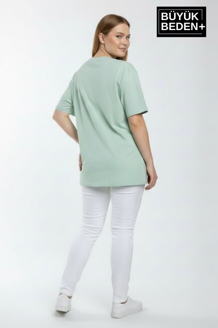Kadın Büyük Beden El Yazılı California Baskılı 3xl-6xl Bisiklet Yaka Tshırt SPR25BTSK510-7