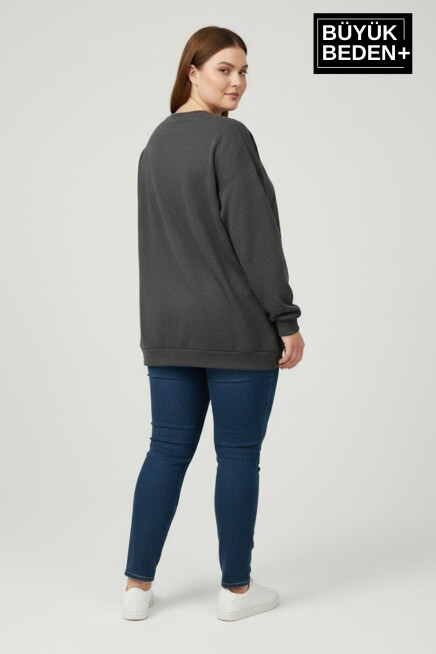 Kadın Büyük Beden El Yazılı California Baskılı Bisiklet Yaka ince Sweatshirt SPR26BSWK956-7