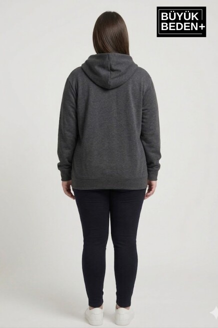 Kadın Büyük Beden Fermuarlı Kapüşonlu ince Sweatshirt Hırka - Rahat Kalıp SPR26BHR960